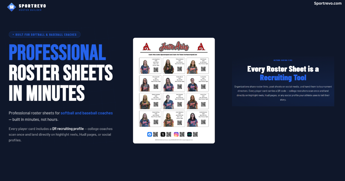 Sportrevo — Roster Sheets for Softball & Baseball Coaches
